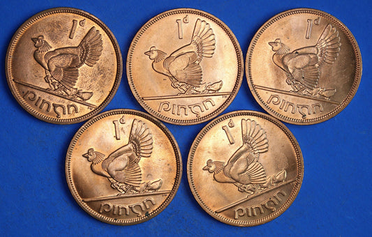 GENUINE Collection Irish Penny Pennies 1d EIRE Ireland coins, Hen with Chicks, All 1968, aUNC [03/26 34808]