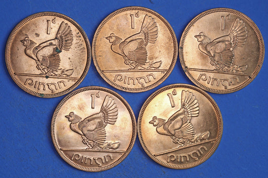 GENUINE Collection Irish Penny Pennies 1d EIRE Ireland coins, Hen with Chicks, All 1968, aUNC [03/26 34809]