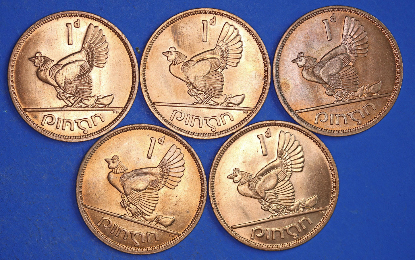 GENUINE Collection Irish Penny Pennies 1d EIRE Ireland coins, Hen with Chicks, All 1968, aUNC [03/26 34811]