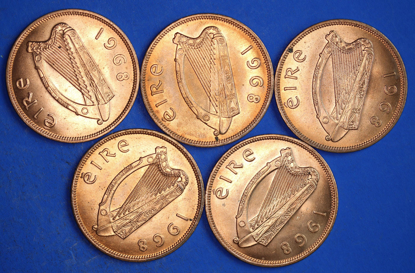 GENUINE Collection Irish Penny Pennies 1d EIRE Ireland coins, Hen with Chicks, All 1968, aUNC [03/26 34811]