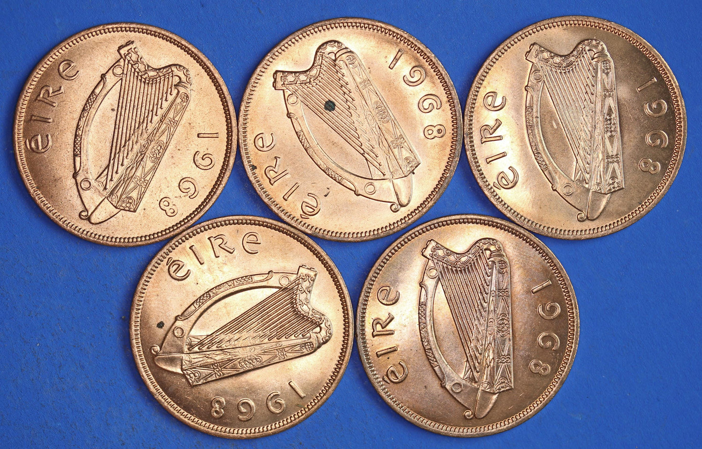 GENUINE Collection Irish Penny Pennies 1d EIRE Ireland coins, Hen with Chicks, All 1968, aUNC [03/26 34812]