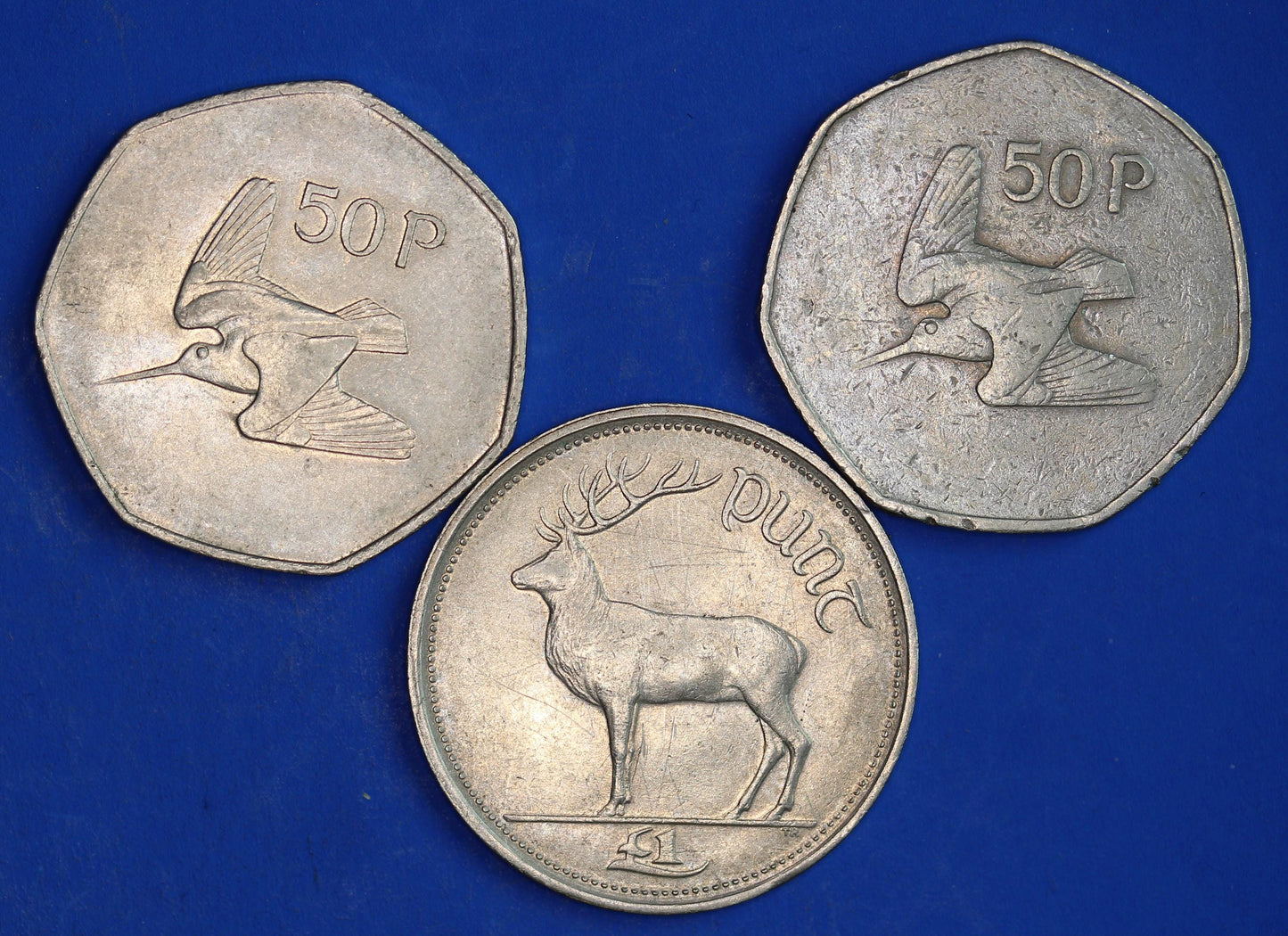 GENUINE Irish Ireland EIRE decimal coins, - Fifty Pence 50p One Punt, Woodcock, Stag [03/26 34823]
