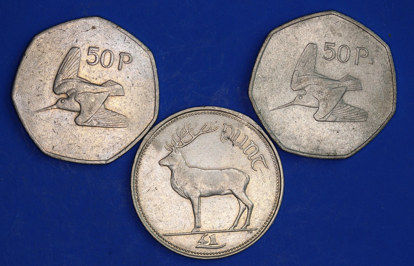 GENUINE Irish Ireland EIRE decimal coins, - Fifty Pence 50p One Punt, Woodcock, Stag [03/26 34825]