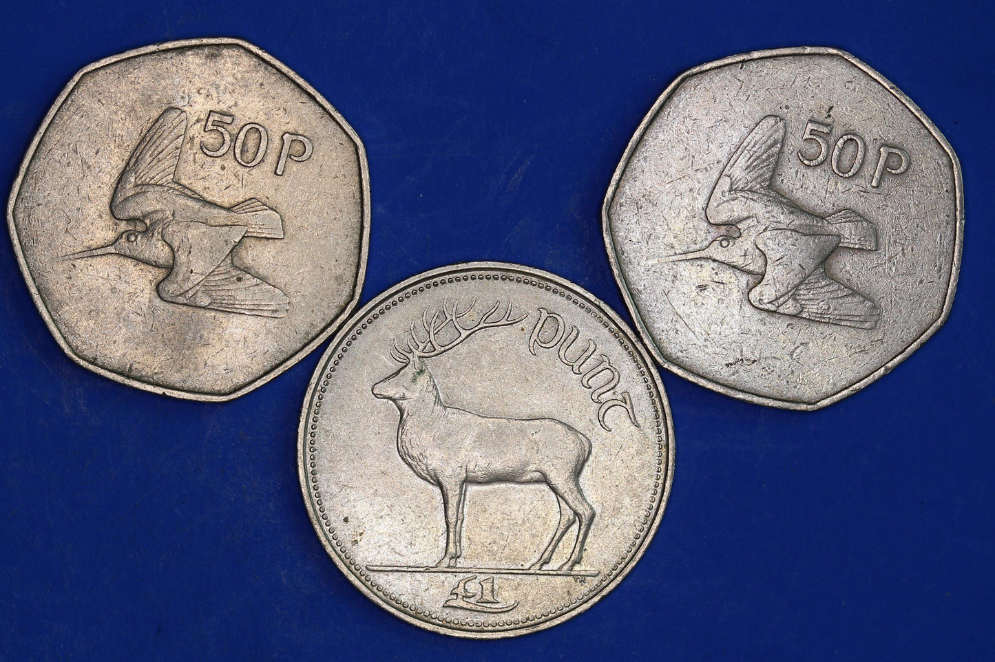 GENUINE Irish Ireland EIRE decimal coins, - Fifty Pence 50p One Punt, Woodcock, Stag [03/26 34826]