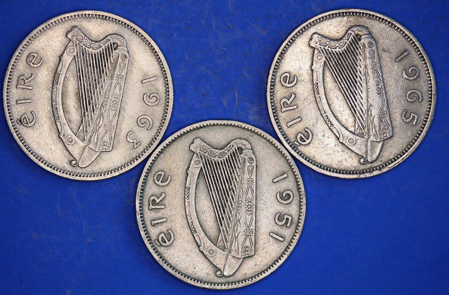 GENUINE 3 Irish florins /two shillings Ireland EIRE coins, Salmon, various dates [03/26 34789]