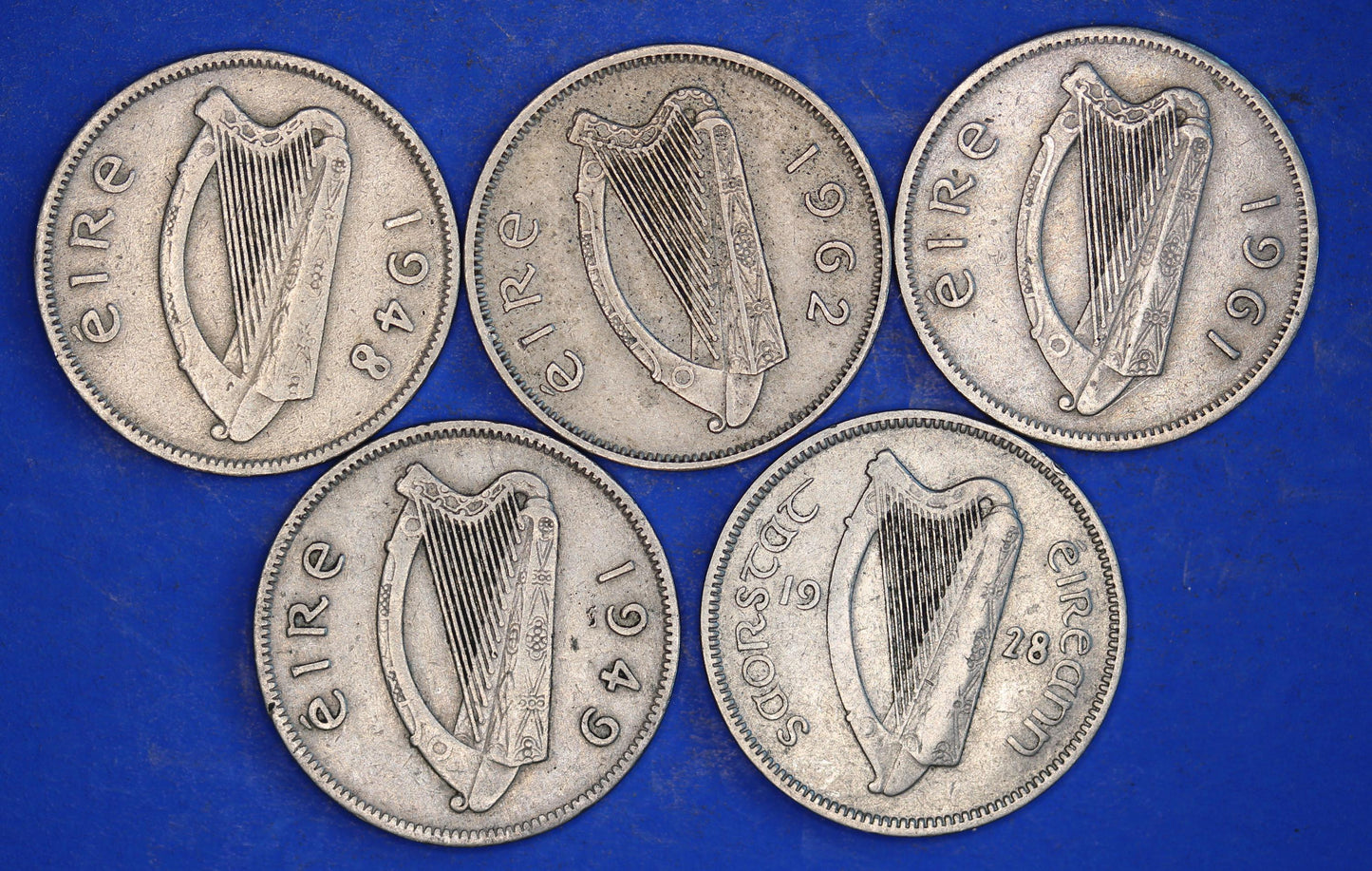 GENUINE 5 Irish Sixpences 6d Ireland EIRE Irish Wolfhound coins, various dates [03/26 34797]