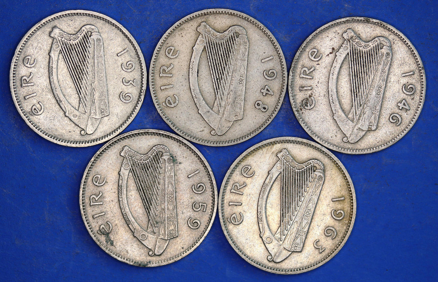 GENUINE 5 Irish Sixpences 6d Ireland EIRE Irish Wolfhound coins, various dates [03/26 34798]