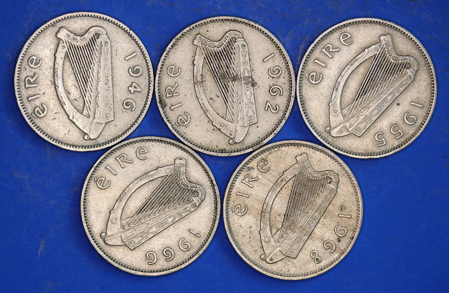 GENUINE 5 Irish Sixpences 6d Ireland EIRE Irish Wolfhound coins, various dates [03/26 34799]
