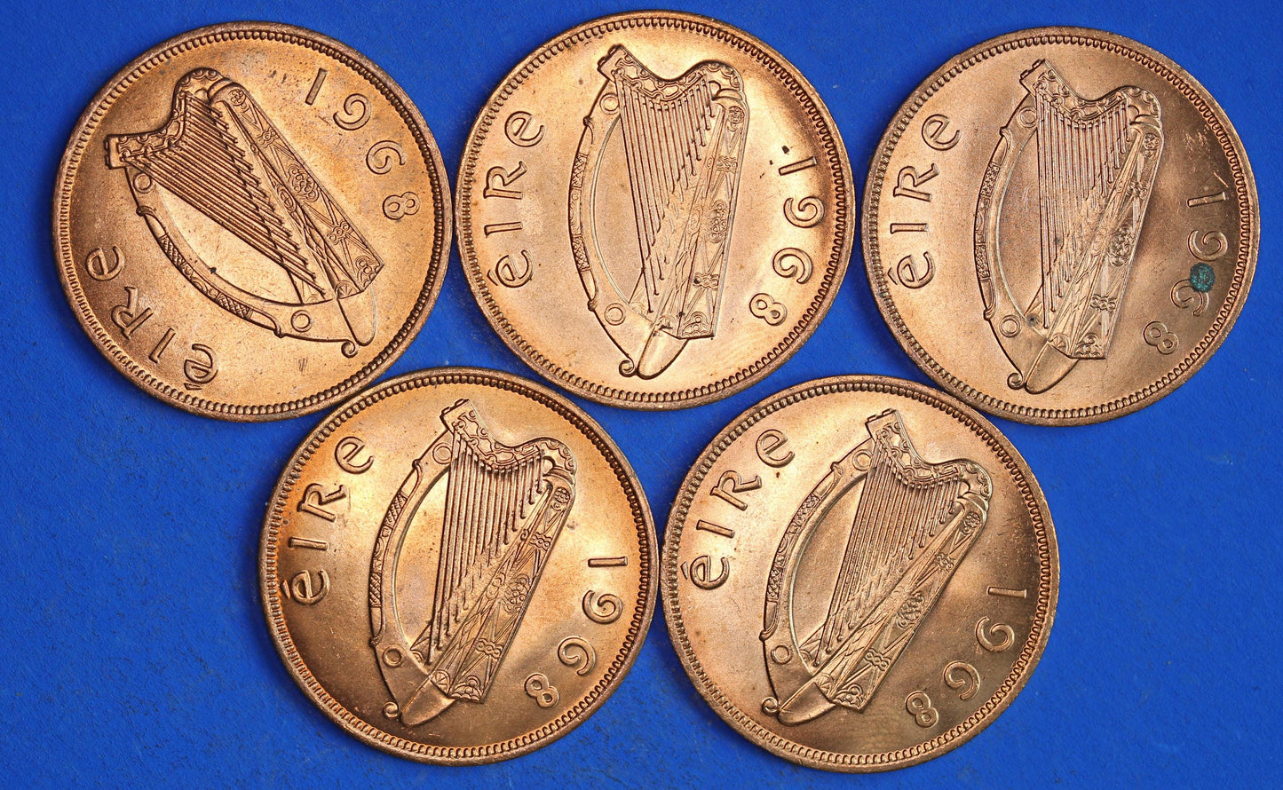 GENUINE Collection Irish Penny Pennies 1d EIRE Ireland coins, Hen with Chicks, All 1968, aUNC [03/26 34808]