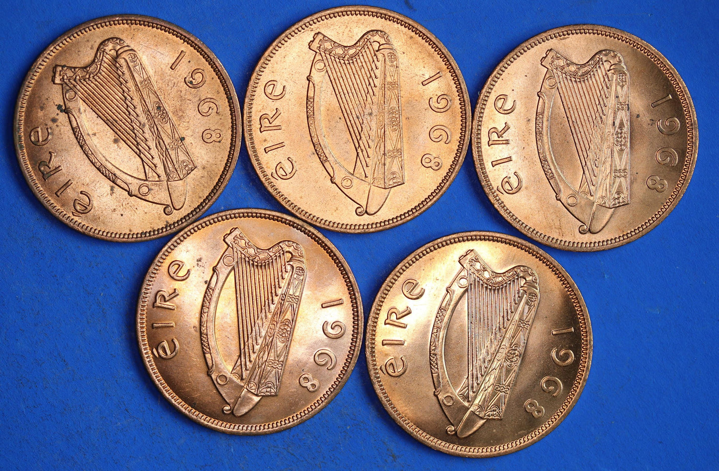 GENUINE Collection Irish Penny Pennies 1d EIRE Ireland coins, Hen with Chicks, All 1968, aUNC [03/26 34809]