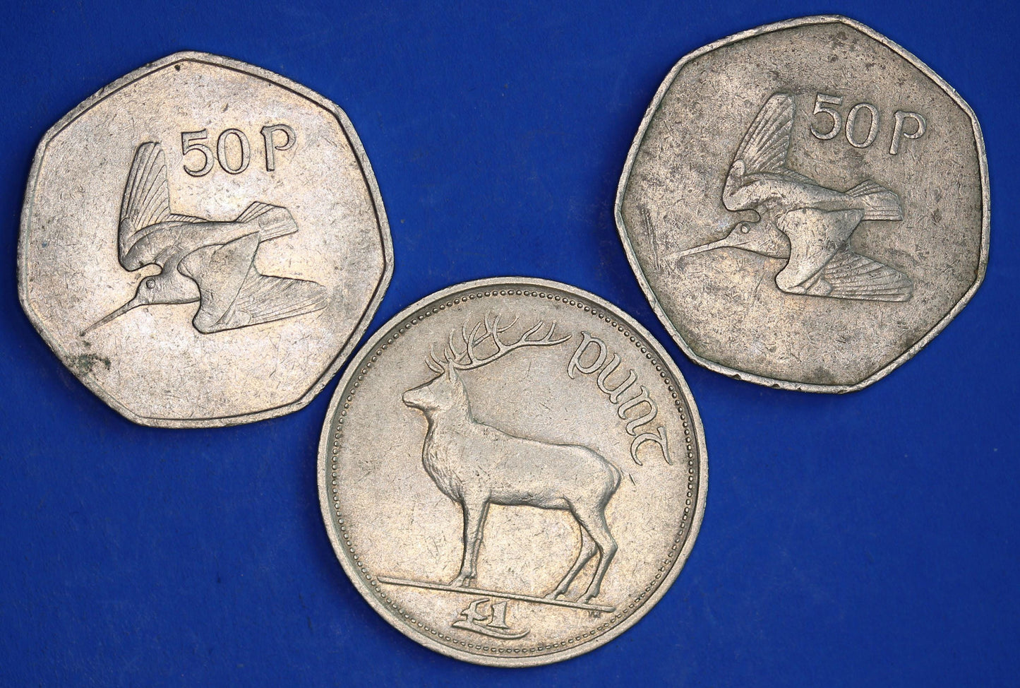 GENUINE Irish Ireland EIRE decimal coins, - Fifty Pence 50p One Punt, Woodcock, Stag [03/26 34821]