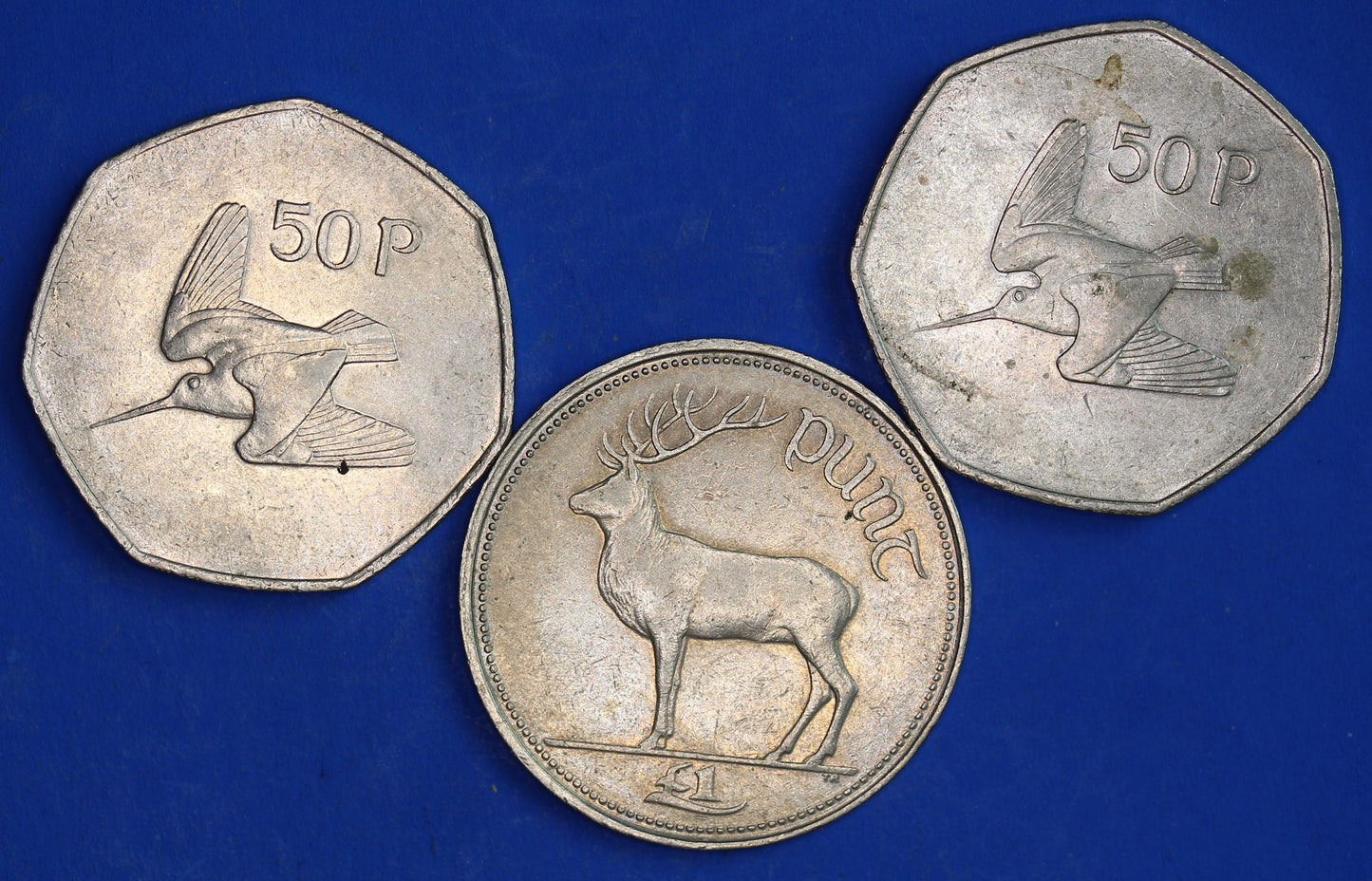 GENUINE Irish Ireland EIRE decimal coins, - Fifty Pence 50p One Punt, Woodcock, Stag [03/26 34822]