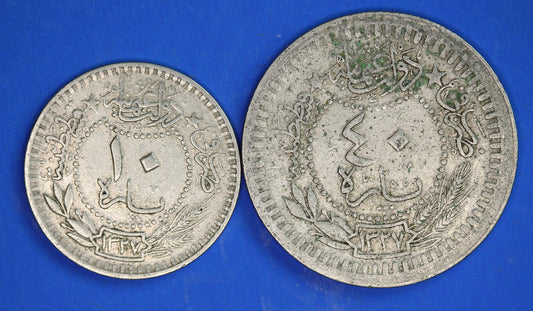Ottoman Turkey coin collection ١٣٢٧ 1909 (AH 1327) 10 & 40 para coins [04/26 34831]