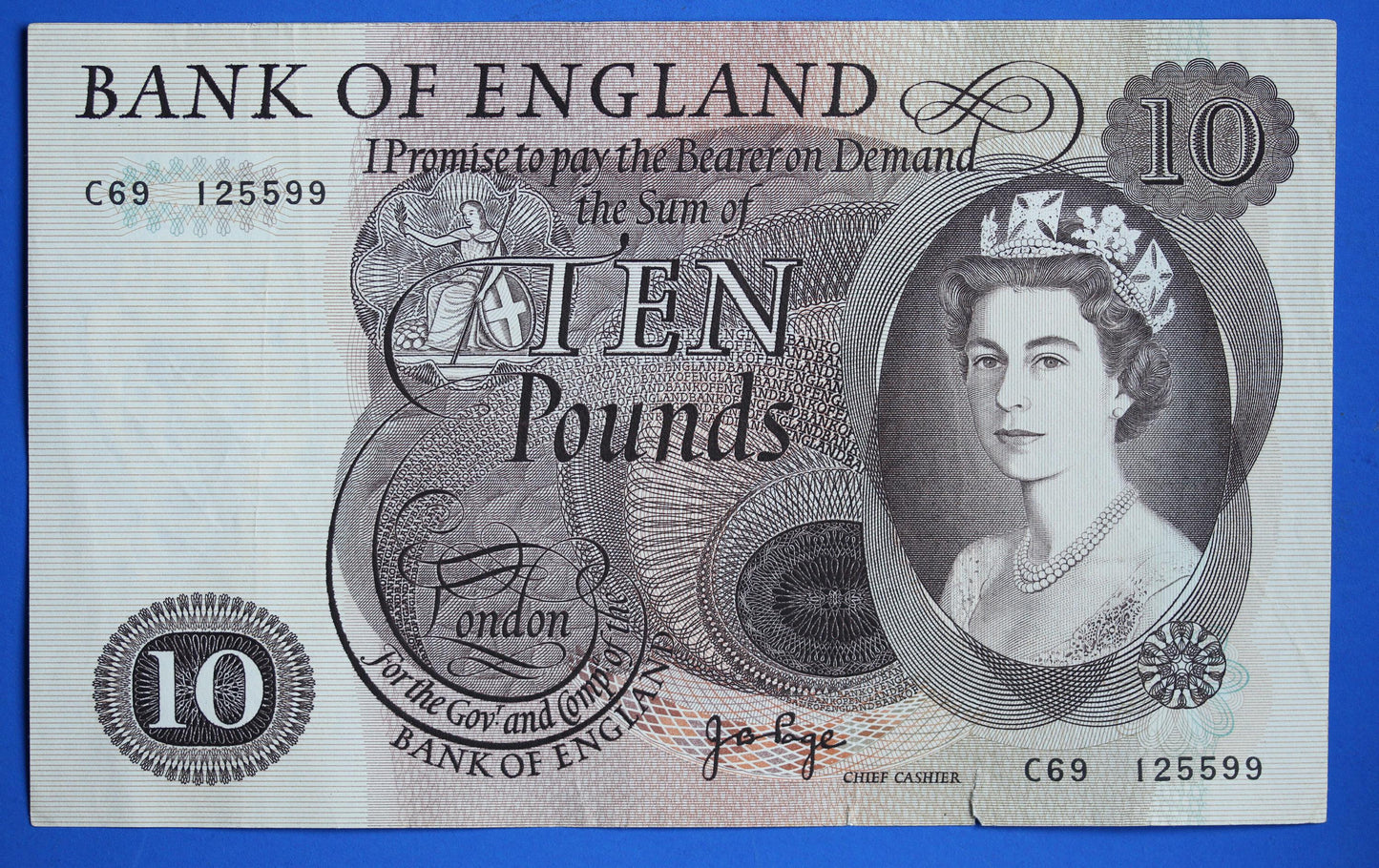 1971 Bank of England Ten pound, Page "C69" Elizabeth II banknotes [04/26 34928]