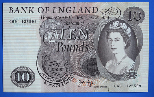 1971 Bank of England Ten pound, Page "C69" Elizabeth II banknotes [04/26 34928]