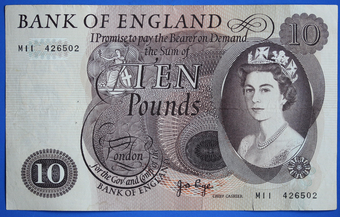 1971 Bank of England Ten pound, Page "M11" Replacement Elizabeth II banknotes [04/26 34929]