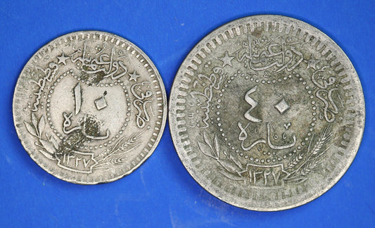 Ottoman Turkey coin collection ١٣٢٧ 1909 (AH 1327) 10 & 40 para coins [04/26 34830]