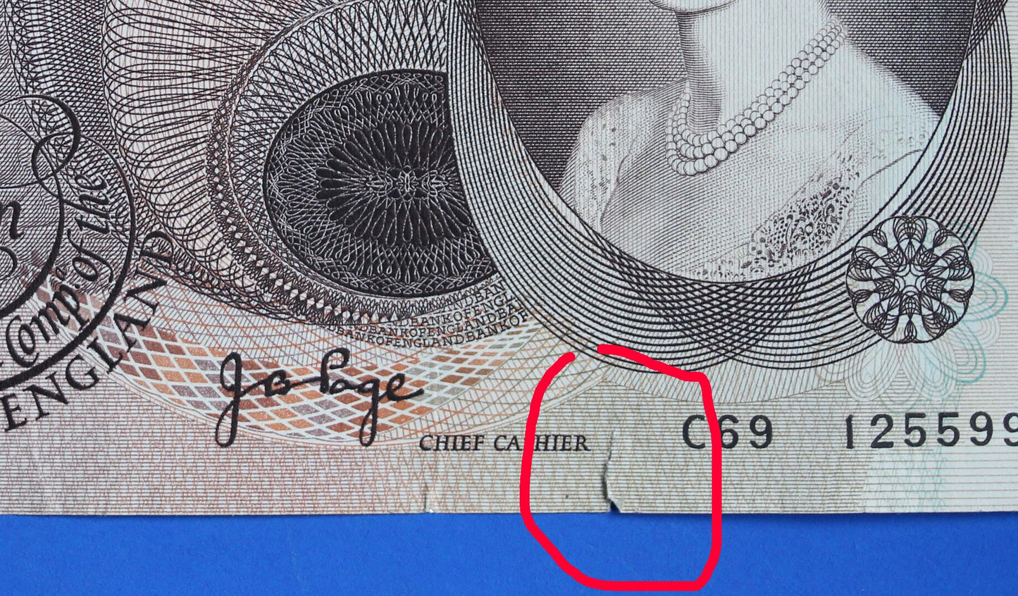 1971 Bank of England Ten pound, Page "C69" Elizabeth II banknotes [04/26 34928]