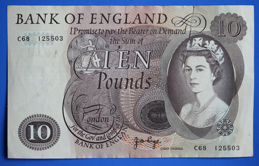 1971 Bank of England Ten pound, Page "M11" TEARS Elizabeth II banknotes [04/26 34930]