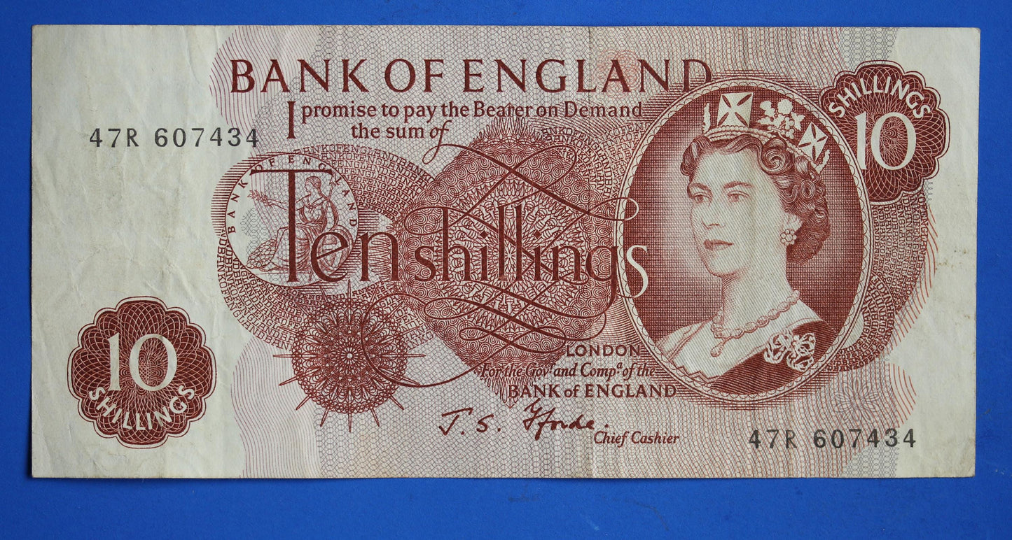 1967 Bank of England  10 shillings Fforde Prefix "42R" banknote, Elizabeth II            [04/26 34933]