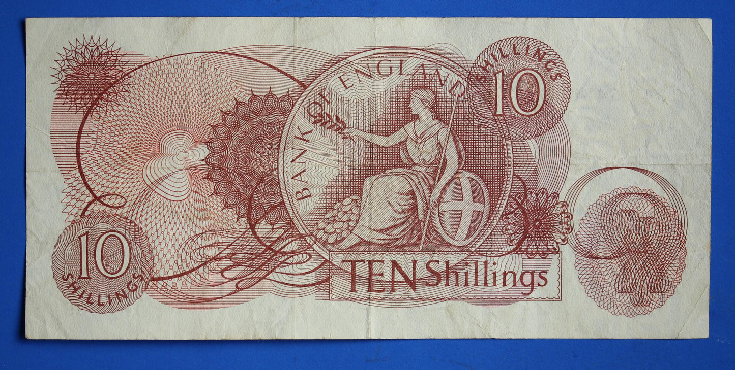 1961 Bank of England  10 shillings O'Brien Prefix "A84" banknote, Elizabeth II            [04/26 34937]
