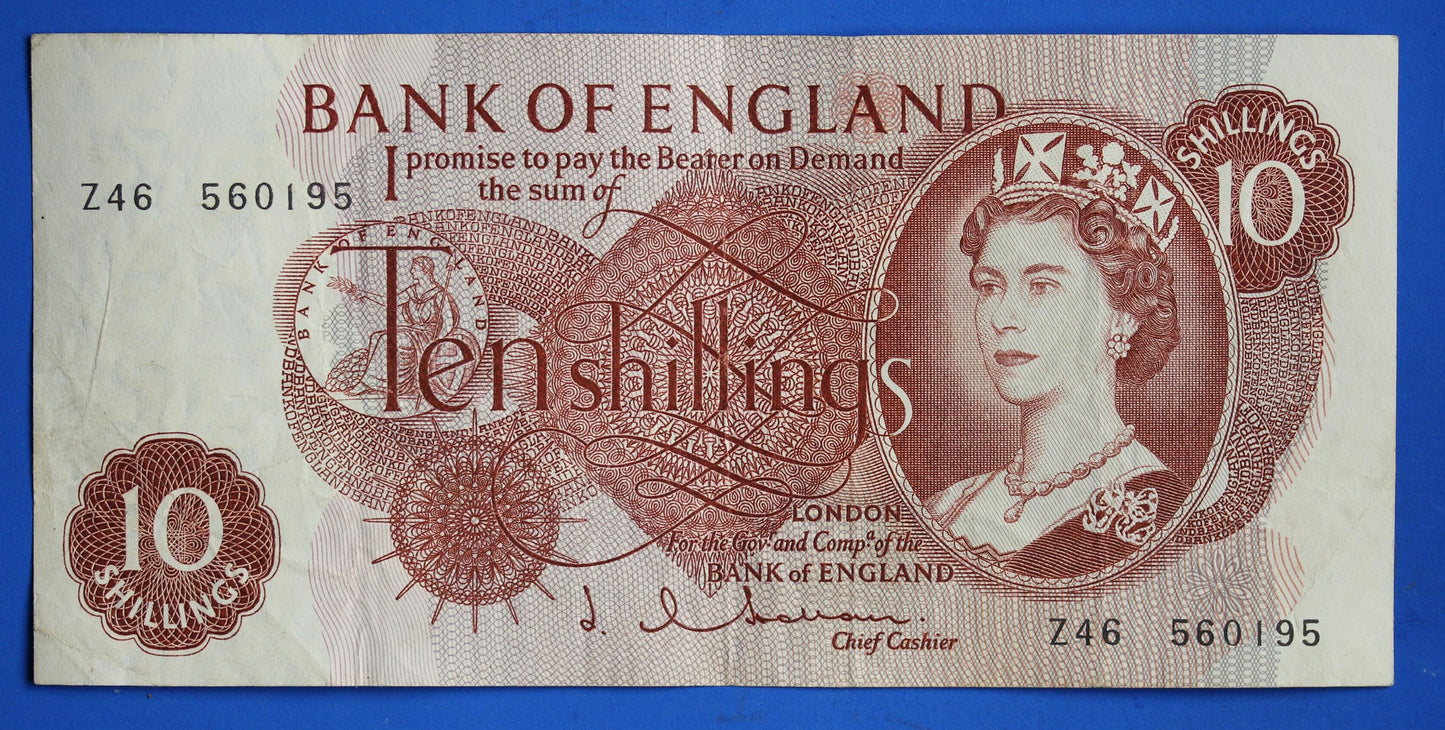 1963 Bank of England  10 shillings Hollom Prefix "Z46" banknote, Elizabeth II            [04/26 34939]