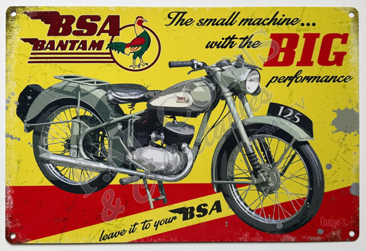 Metal Vintage Style Wall Sign - BSA Bantam Big Performance 20 x 30cm [BSA01]