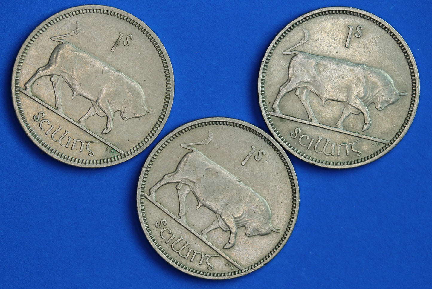 GENUINE 3x Irish shillings Ireland EIRE coins, Various Dates, Bull Coins [05/26 35121]