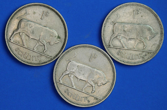GENUINE 3x Irish shillings Ireland EIRE coins, Various Dates, Bull Coins [05/26 35122]