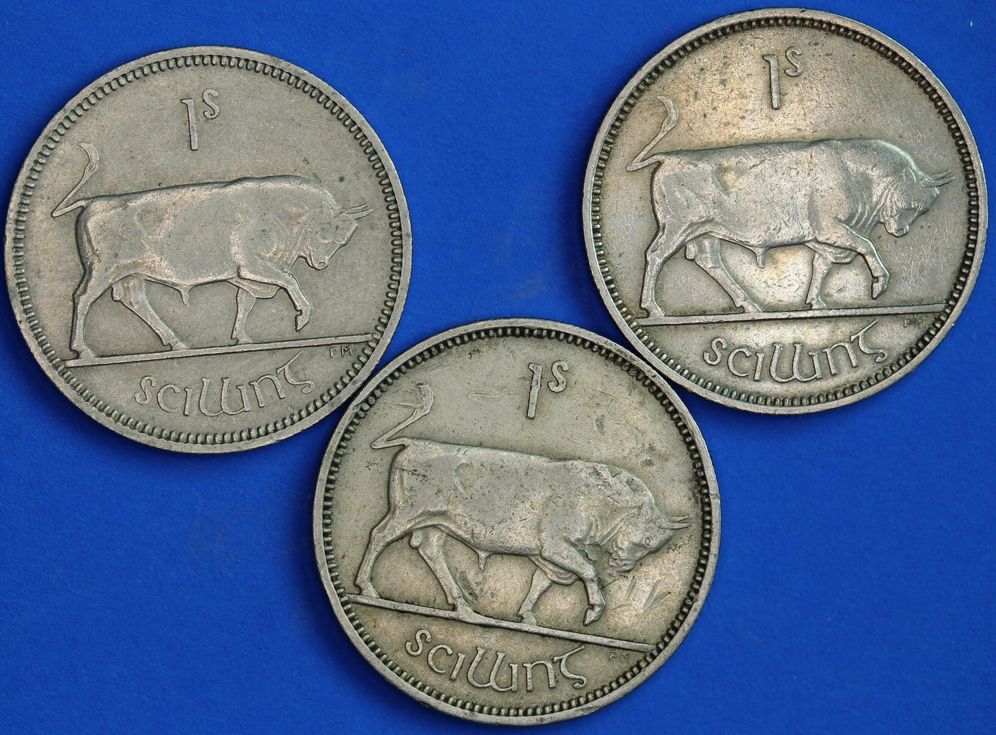 GENUINE 3x Irish shillings Ireland EIRE coins, Various Dates, Bull Coins [05/26 35123]