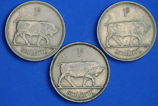 GENUINE 3x Irish shillings Ireland EIRE coins, Various Dates, Bull Coins [05/26 35124]