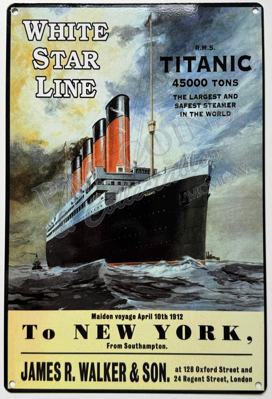 Metal Vintage Style Wall Sign - Titanic - To New York 20 x 30cm [TIT02]