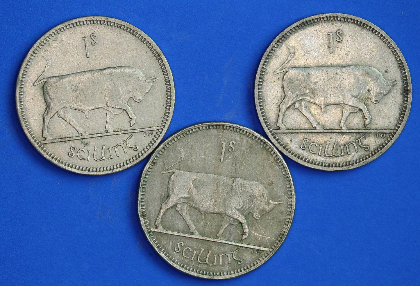 GENUINE 3x Irish shillings Ireland EIRE coins, Various Dates, Bull Coins [05/26 35125]