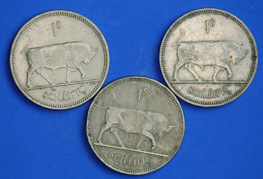 GENUINE 3x Irish shillings Ireland EIRE coins, Various Dates, Bull Coins [05/26 35125]