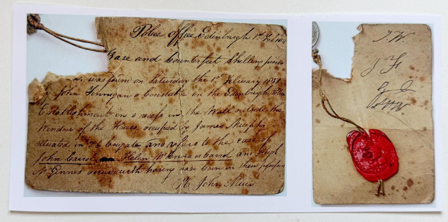 Contemporary Counterfeit 1844 Shilling with COPY 1851 Edinburgh Police report, SEE description [06/26 35332]