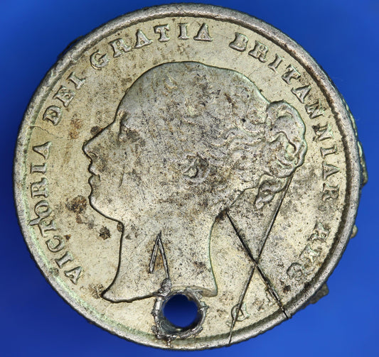 Contemporary Counterfeit 1844 Shilling with COPY 1851 Edinburgh Police report, SEE description [06/26 35315]