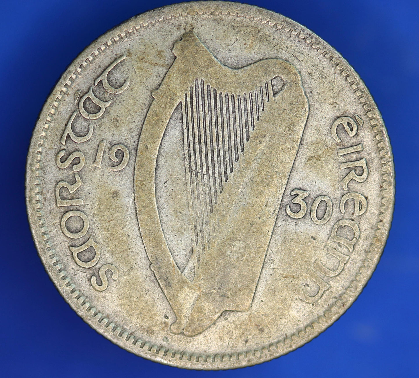 GENUINE 1930 Irish shilling Ireland EIRE, 75% silver, Bull Coin [06/26 35233]
