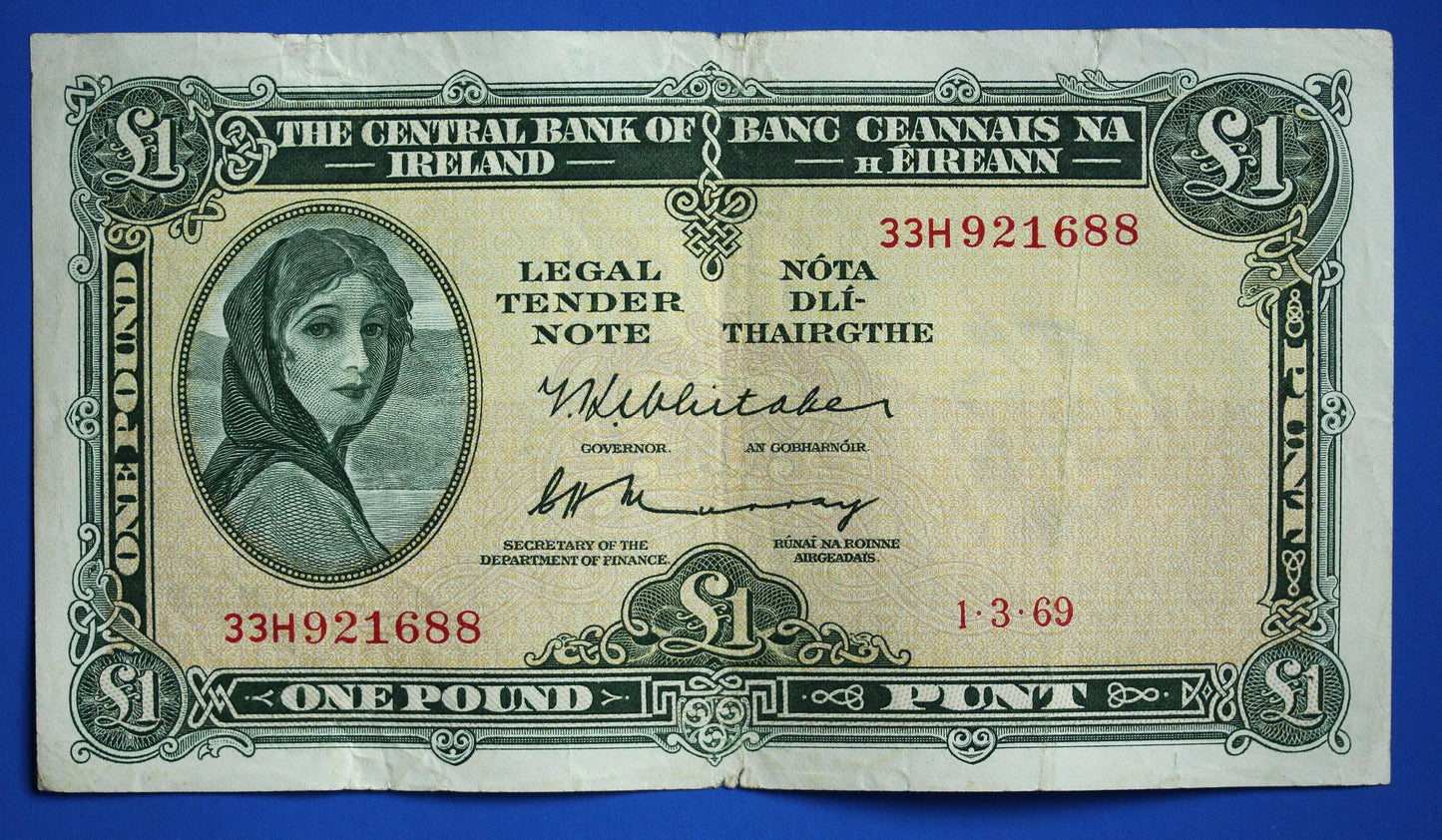 1969 Bank of Ireland, One Pound, Irish EIRE Lady Lavery banknote [06/26 35342]
