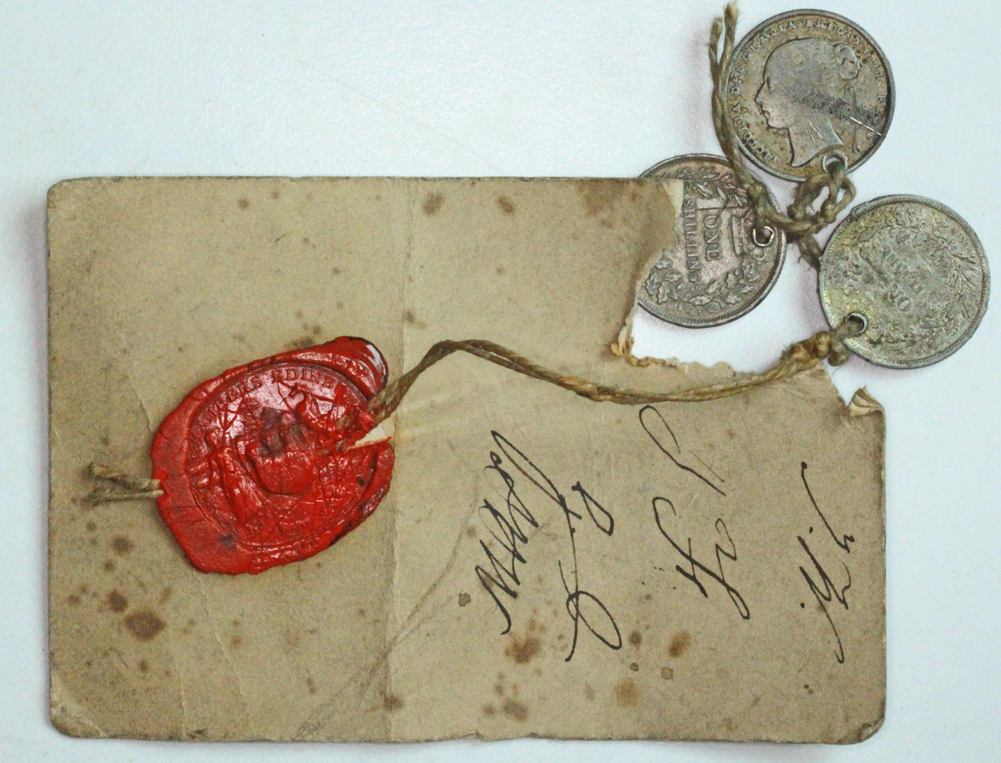 3 Contemporary Counterfeit 1844 Shilling with 1851 Edinburgh Police Notes, see description [06/26 35312]