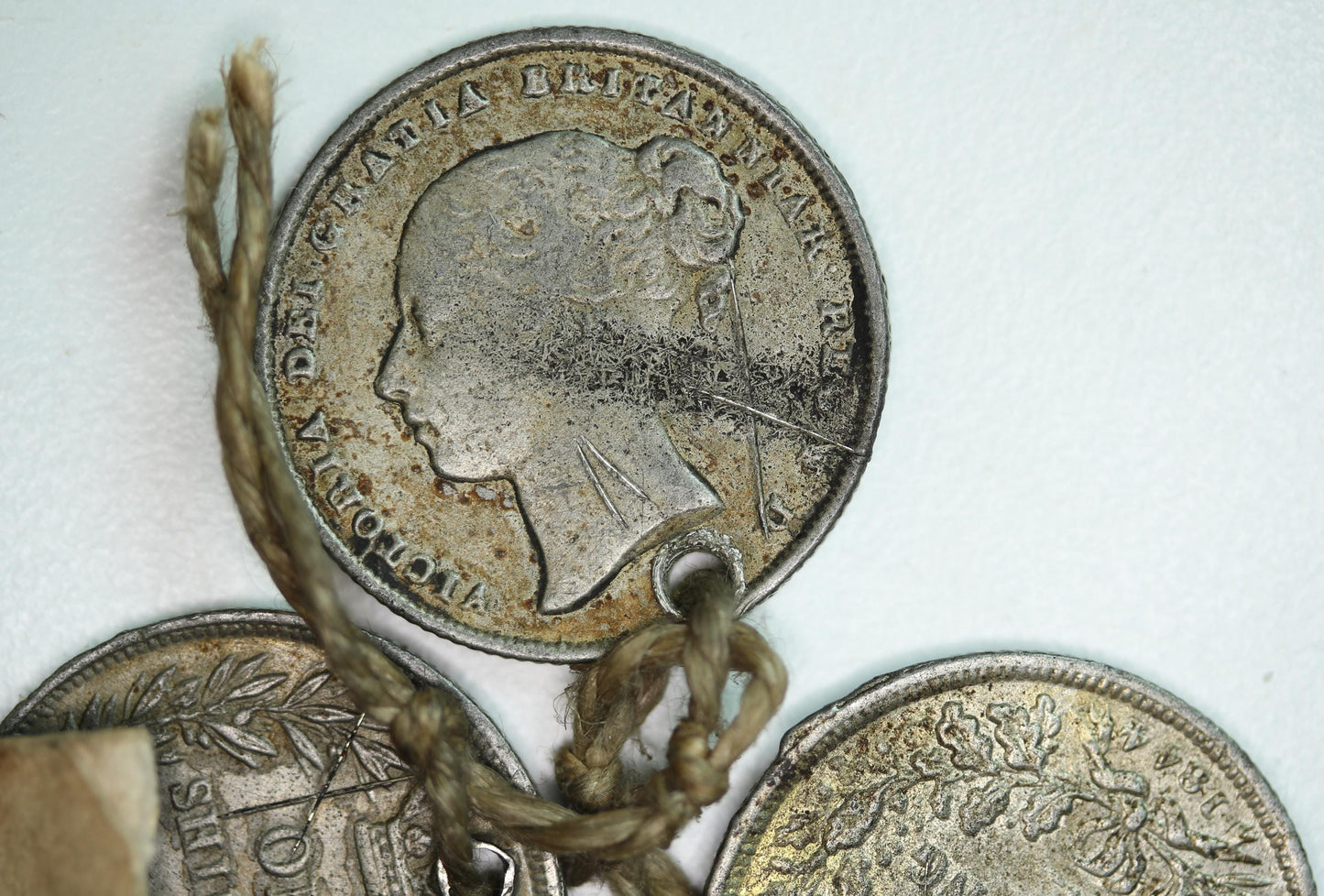 3 Contemporary Counterfeit 1844 Shilling with 1851 Edinburgh Police Notes, see description [06/26 35312]