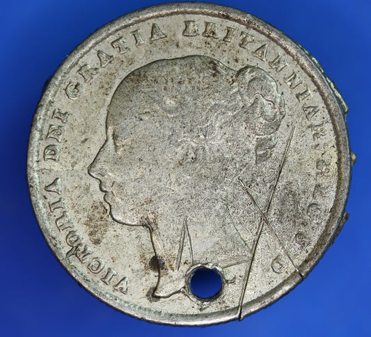 Contemporary Counterfeit 1844 Shilling with COPY 1851 Edinburgh Police report, SEE description [06/26 35313]