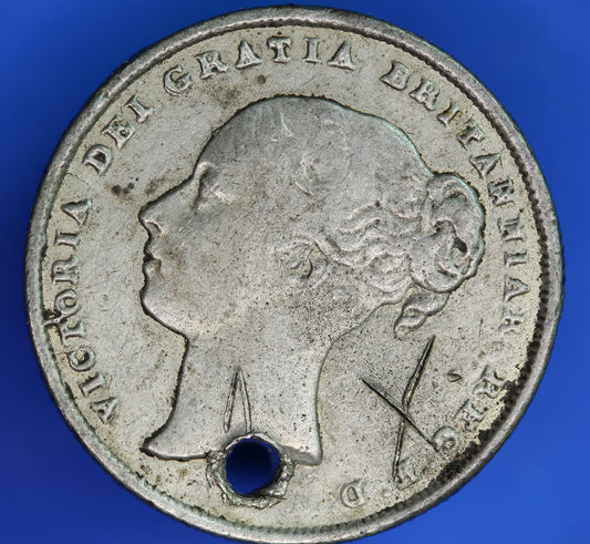 Contemporary Counterfeit 1844 Shilling with COPY 1851 Edinburgh Police report, SEE description [06/26 35314]