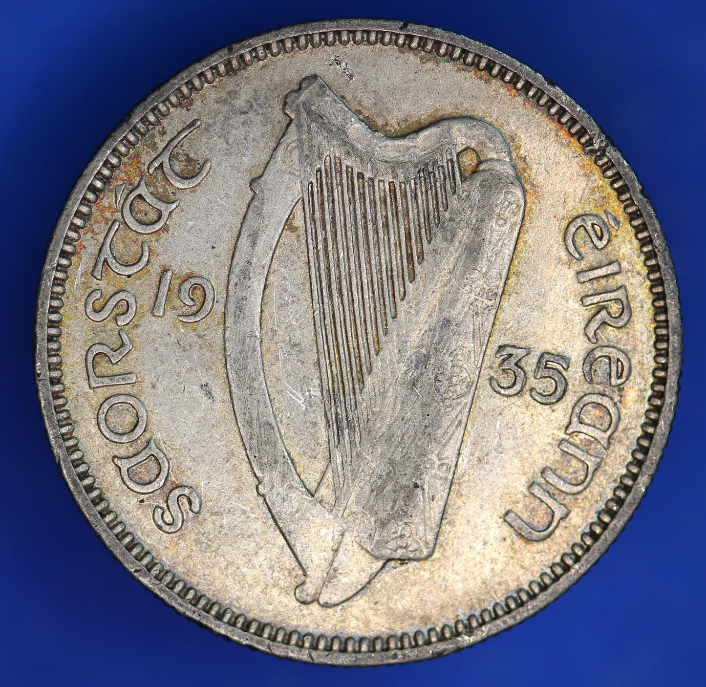 GENUINE 1935 Irish shilling Ireland EIRE, 75% silver, Bull Coin [06/26 35231]