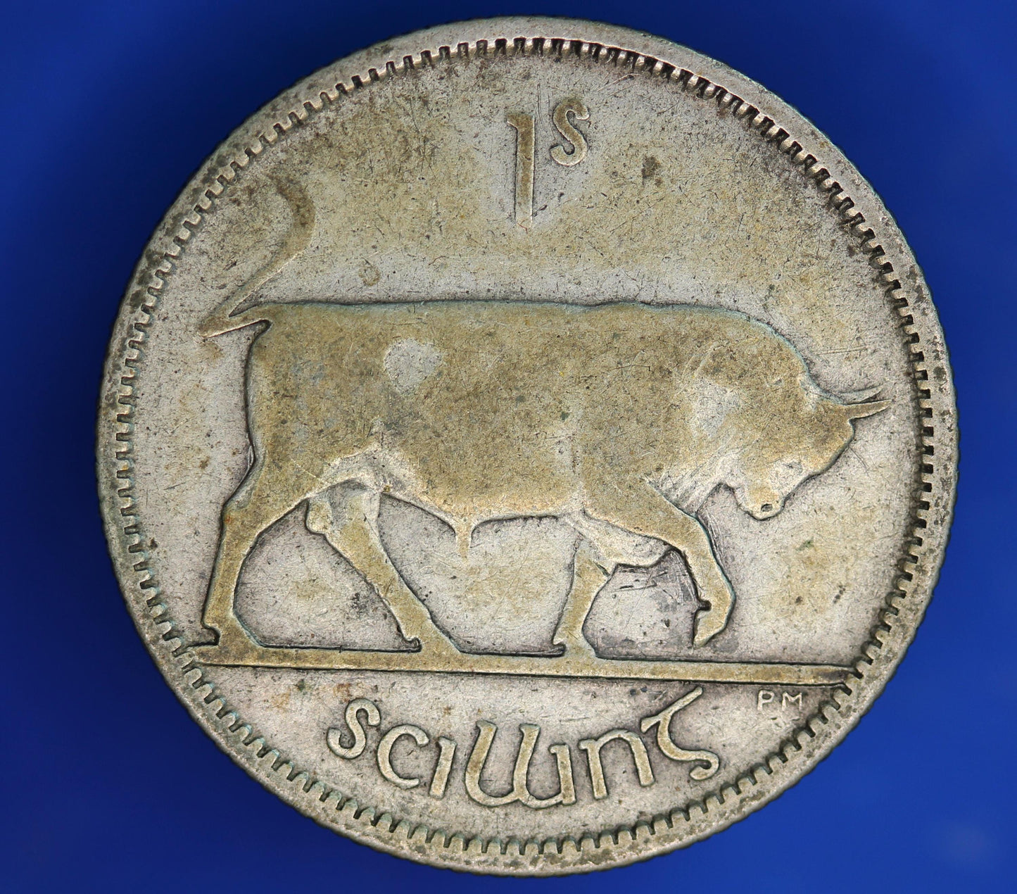GENUINE 1930 Irish shilling Ireland EIRE, 75% silver, Bull Coin [06/26 35233]