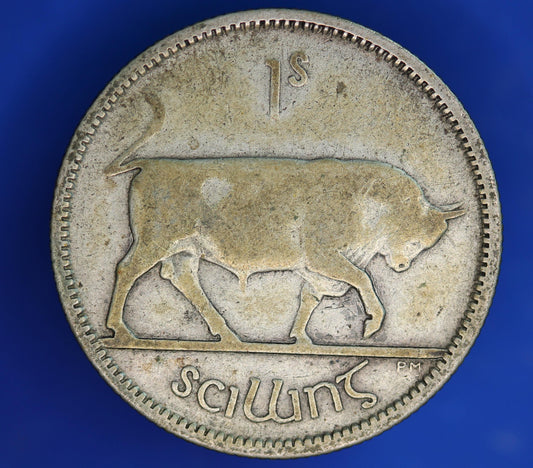 GENUINE 1930 Irish shilling Ireland EIRE, 75% silver, Bull Coin [06/26 35233]