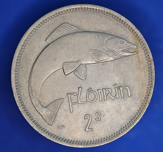 GENUINE 1959 Irish florin two shillings Ireland EIRE, Salmon Coin [06/26 35274]