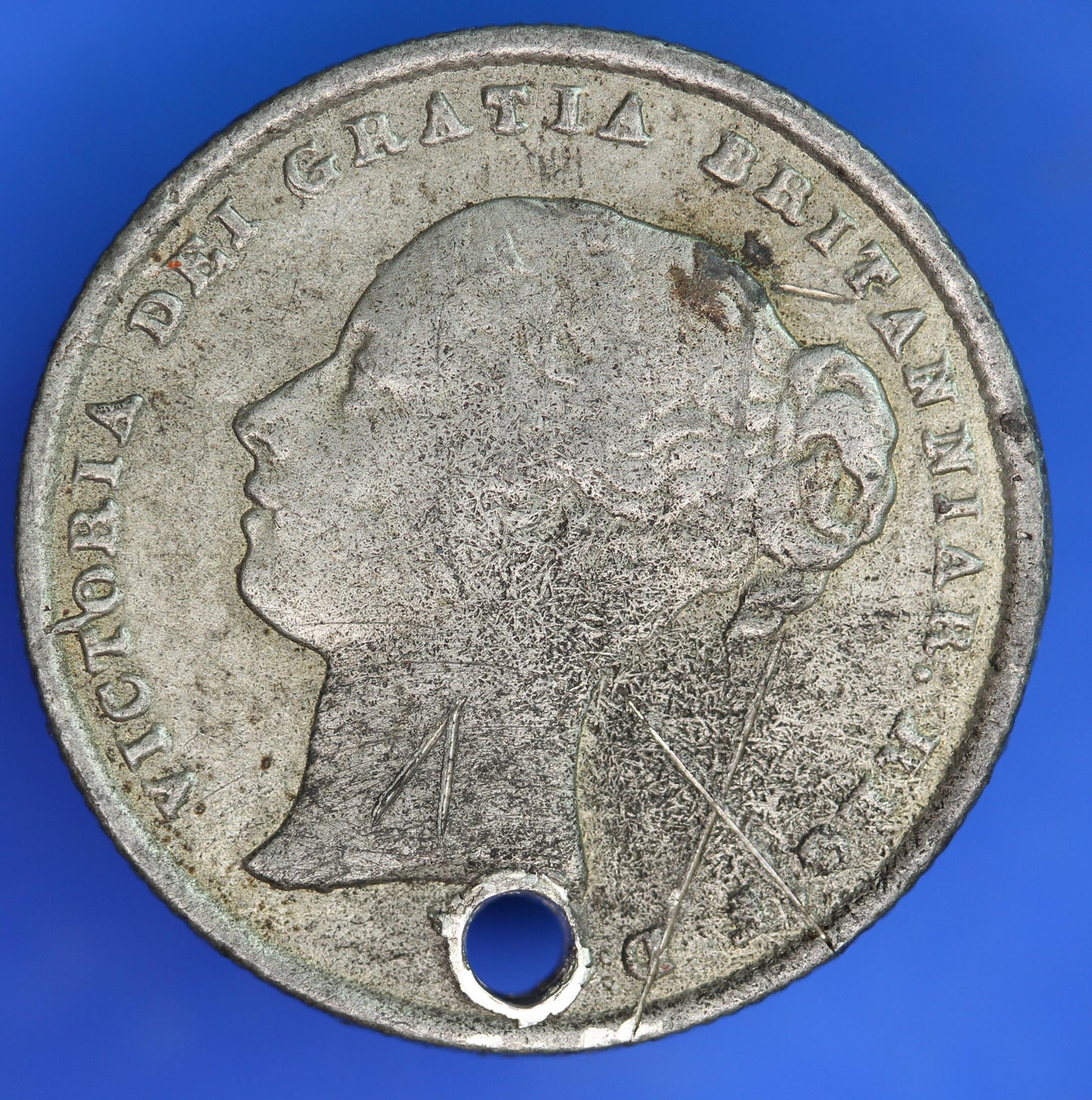 Contemporary Counterfeit 1844 Shilling with COPY 1851 Edinburgh Police report, SEE description [06/26 35333]