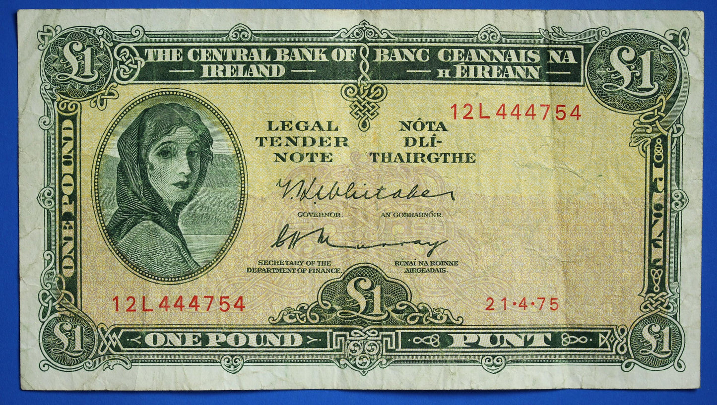 1975 Bank of Ireland, One Pound, Irish EIRE Lady Lavery banknote [06/26 35344]