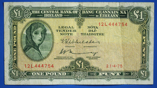 1975 Bank of Ireland, One Pound, Irish EIRE Lady Lavery banknote [06/26 35344]
