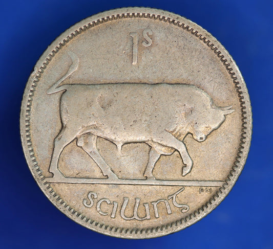 GENUINE 1933 Irish shilling Ireland EIRE coin, 75% silver, Bull Coin [07/26 35236]